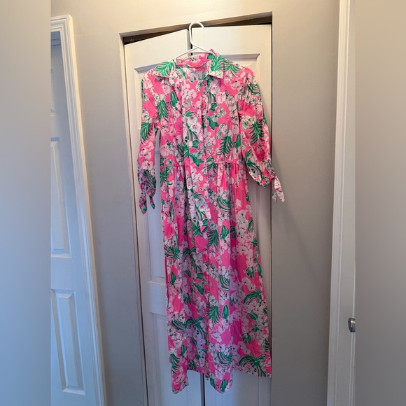 LILLY PULITZER AMRITA COTTON MIDI SHIRTDRESS SIZE 6 ROXIE PINK WORTH A LOOK  EUC
